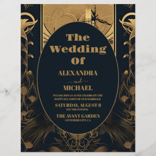 Flyer Casamento de Peacocks em Deco de Arte Elegante do