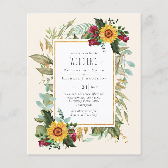 Flyer Casamento de Rosas de Borgonha Rústicos (Frente)