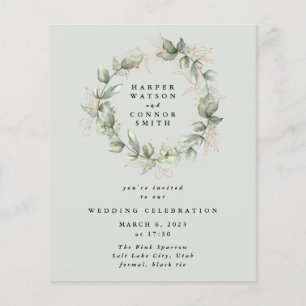 Flyer Casamento de Vidro Verde Eucalyptus Wreath Dourado