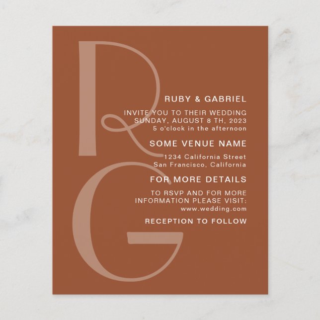 Flyer Casamento do monograma de Terracotta Minimalista  (Frente)