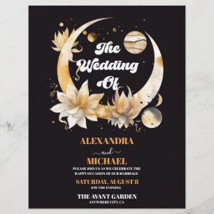 Flyer Casamento Dourado Celestial Místico Negro