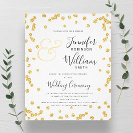 Flyer Casamento Dourado com Confetti Scripts de Glitter