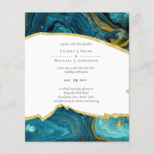 Flyer Casamento Dourado de Agata Azul Teal Peacock