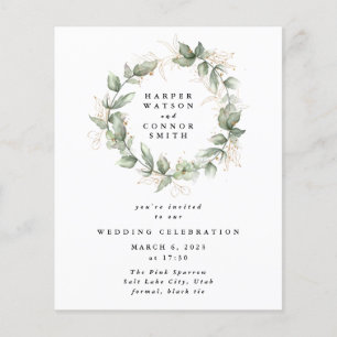 Flyer Casamento Dourado de Eucalyptus Wreath no Orçament