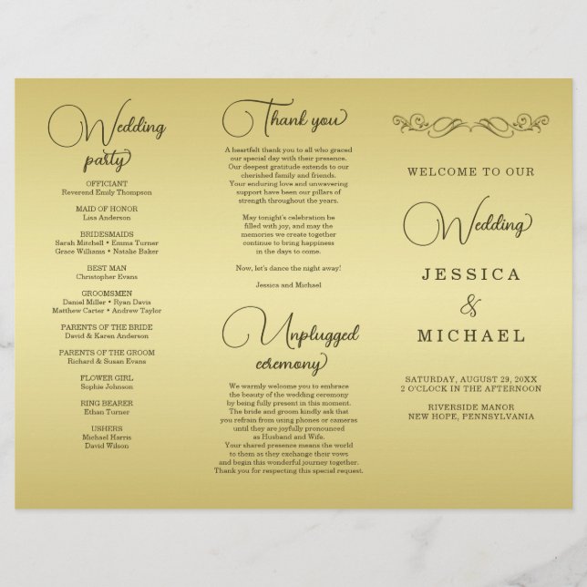 Flyer Casamento Dourado de luxo elegante (Frente)
