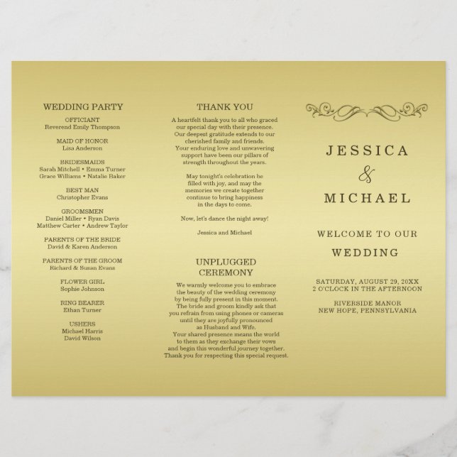 Flyer Casamento Dourado de luxo elegante (Frente)