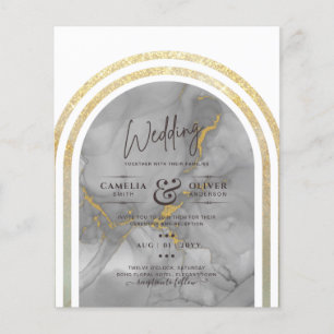 Flyer Casamento Dourado de mármore prateado tudo-em-1 d