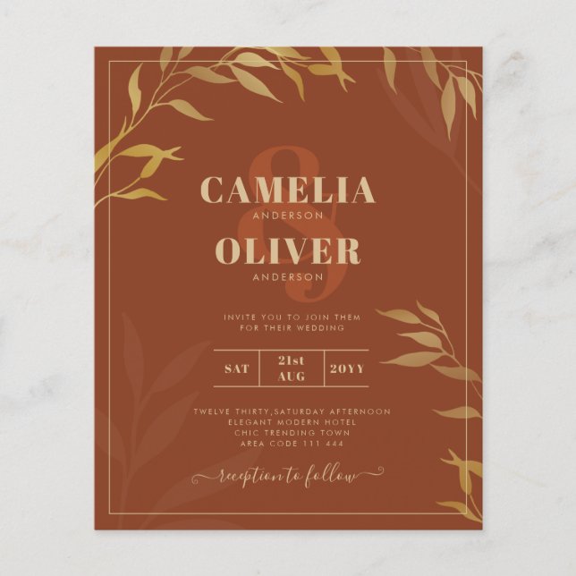 Flyer Casamento DOURADO de Terracotta Rustic All-in-1 (Frente)
