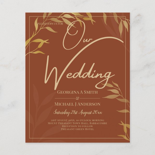 Flyer Casamento DOURADO de Terracotta Rustic All-in-1 (Frente)