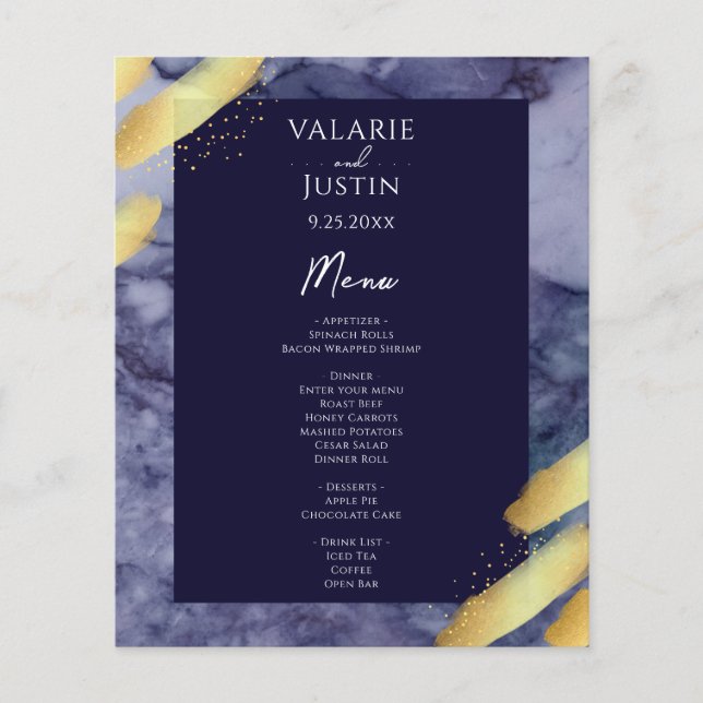 Flyer Casamento Dourado de Tinta Azul de Orçamento (Frente)