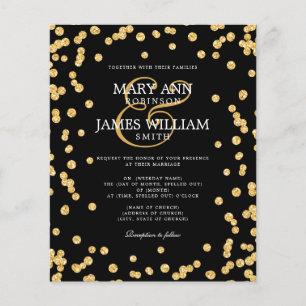 Flyer Casamento Elegante Dourado Glitter Confetti Negro