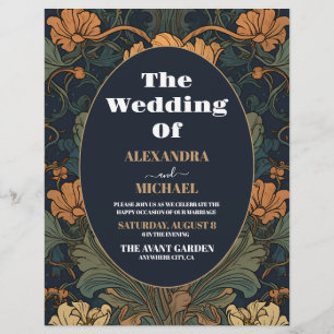 Flyer Casamento Elegante Floral Art Nouveau dentro do Or