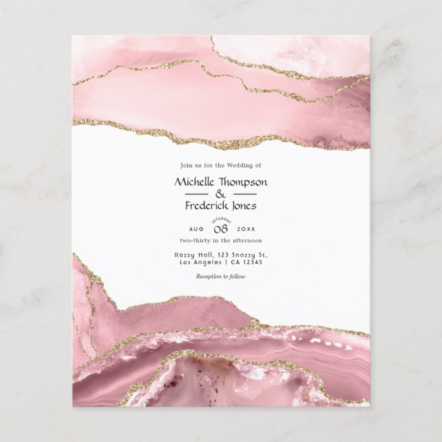 Flyer Casamento em Ágata Rosa e Dourado (Frente)
