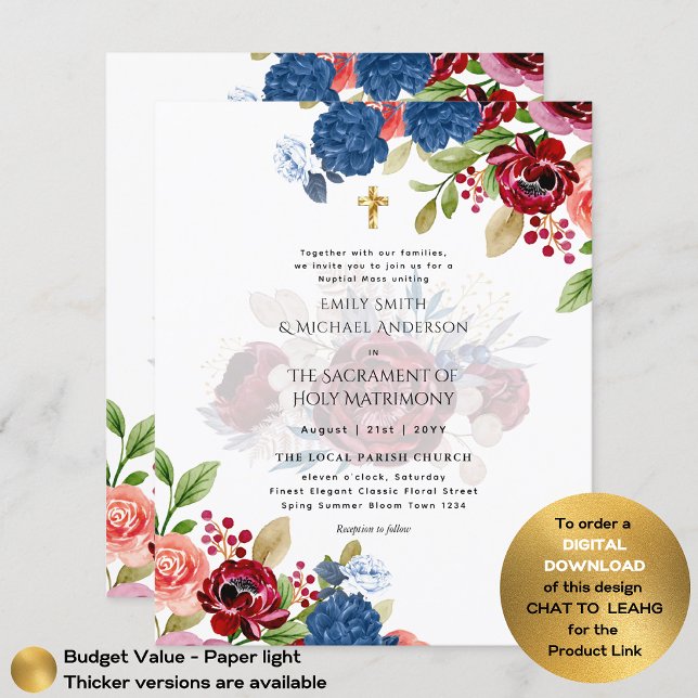Flyer Casamento em Massa Nupcial Católica Floral Azul Bu (Criador carregado)