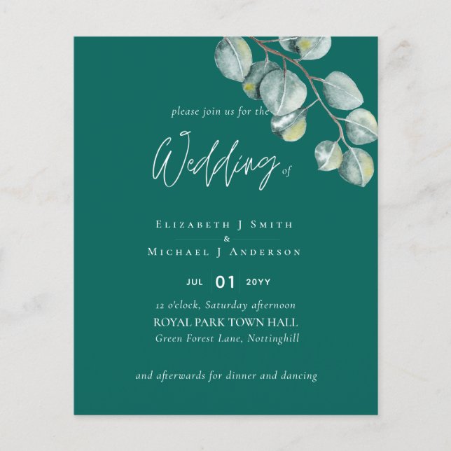 Flyer Casamento EUCALYPTUS Branco de baixa estimativa (Frente)