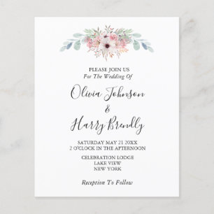 Flyer Casamento Eucalyptus Greenery, Russo Branco Rosa