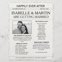 Flyer Casamento Faux Deckle-Edge Black and White Newspap