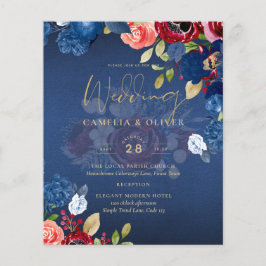 Flyer Casamento Floral Azul Borgonha Rústico