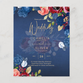 Flyer Casamento Floral Azul Borgonha Rústico