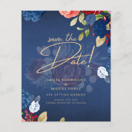 Flyer Casamento Floral Azul Borgonha Rústico SALVE A DAT