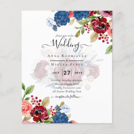 Flyer Casamento Floral Azul Burgundy Rústico