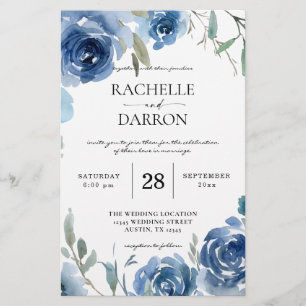 Flyer Casamento Floral Azul e Azul Grande