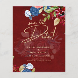 Flyer Casamento Floral Azul Russo Burgundy SALVAR A DATA