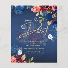 Flyer Casamento Floral Azul Russo Burgundy SALVAR A DATA