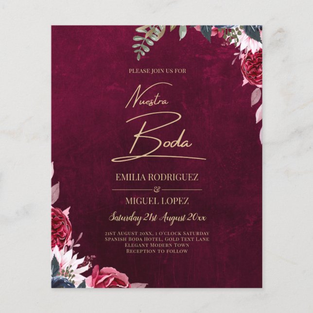 Flyer Casamento Floral Berry Wine (Frente)