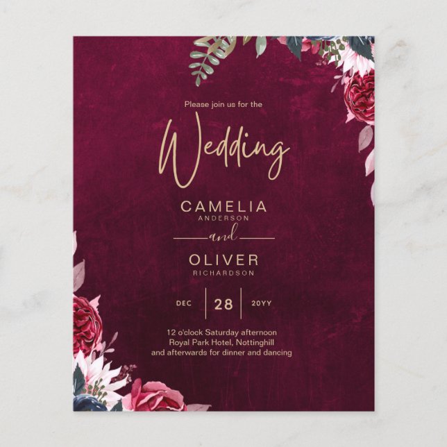 Flyer Casamento Floral Berry Wine (Frente)