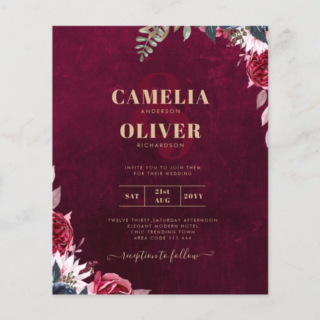 Flyer Casamento Floral Berry Wine (Frente)