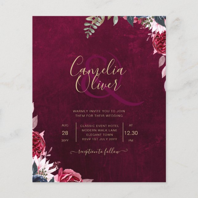 Flyer Casamento Floral Berry Wine (Frente)