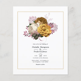 Flyer Casamento Floral Branco, Borgonha e Dourado