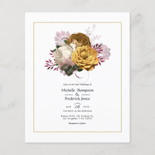 Flyer Casamento Floral Branco, Borgonha e Dourado