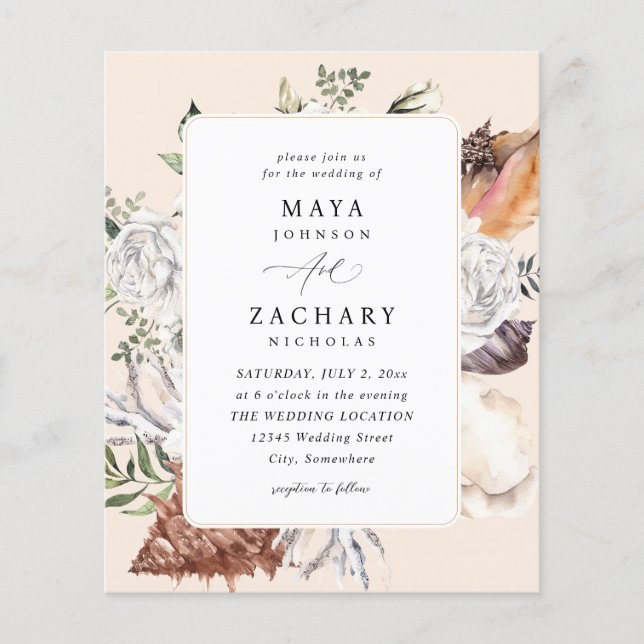 Flyer Casamento Floral Branco e Capas de Costura - Beige (Frente)