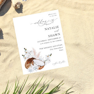 Flyer Casamento Floral Branco e Coral de Coco de Orçame