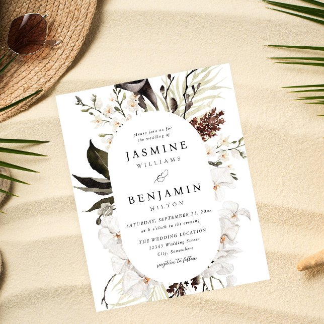 Flyer Casamento Floral Branco e Preto do Orçamento (Criador carregado)