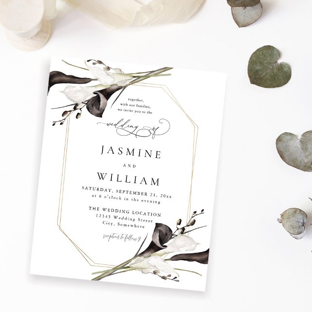 Flyer Casamento Floral Branco e Preto do Orçamento 2 (Criador carregado)