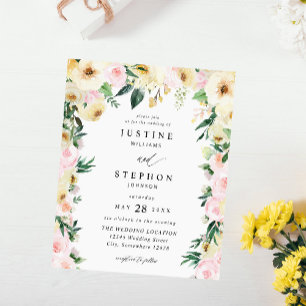 Flyer Casamento Floral Cor-de-Rosa e Amarelo