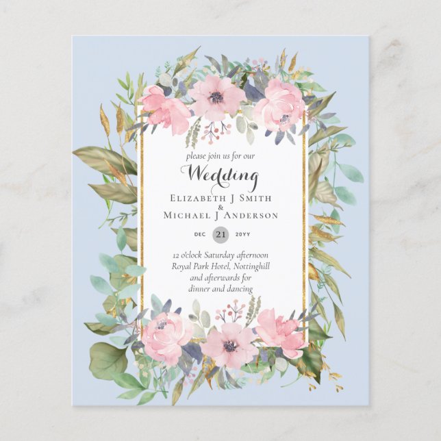 Flyer Casamento Floral Cor-de-Rosa-Esbranquiçado Cor-de- (Frente)