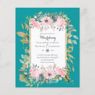 Flyer Casamento Floral Cor-de-Rosa-Esbranquiçado Cor-de-