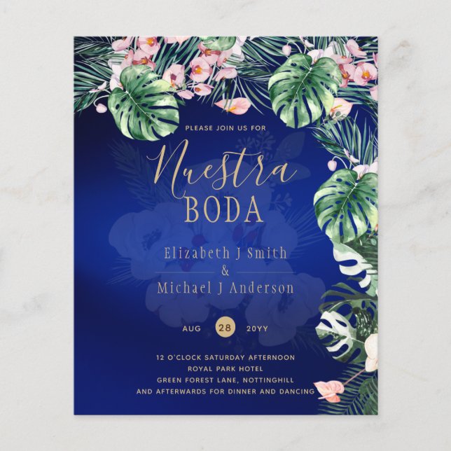 Flyer Casamento Floral Cor-de-Rosa Verde-Tropical LeahG (Frente)
