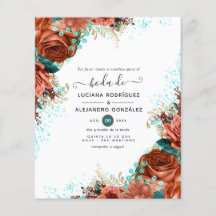 Casamento Floral Coral e Turquesa Espanhol