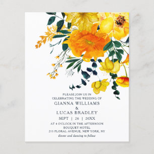Flyer Casamento Floral de Cor Amarela Elegante Orçament
