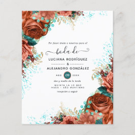 Flyer Casamento Floral de Coral e Teal