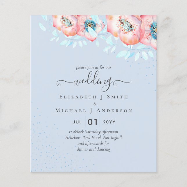 Flyer Casamento Floral de Hellebore Turquoise Peach (Frente)