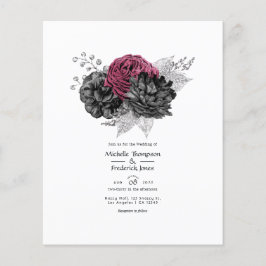 Flyer Casamento Floral de Marsala, Negra e Prata