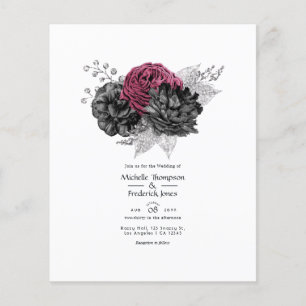 Flyer Casamento Floral de Marsala, Negra e Prata