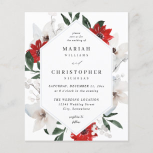 Flyer Casamento Floral de Natal Vermelho e Branco
