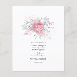 Flyer Casamento Floral de Prata de Folha Rosa e Faux